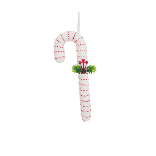 33cm Hanging Glitter Berry Candycane (White)-AVAIL OCT 2024
