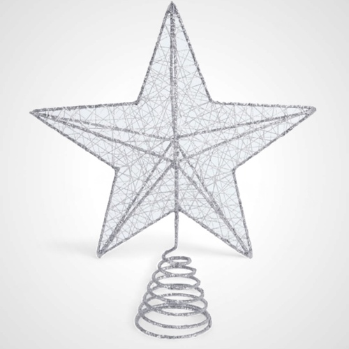 20cm Silver Glitter Wire Star Topper -  Avail Oct 2025