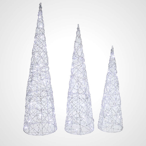 3 Piece LED Cone Tree Set Silver - AVAILABLE OCTOBER 2024