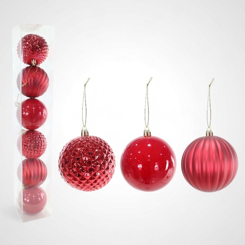 8cm Red Baubles 6pk - AVAIL OCT 2024