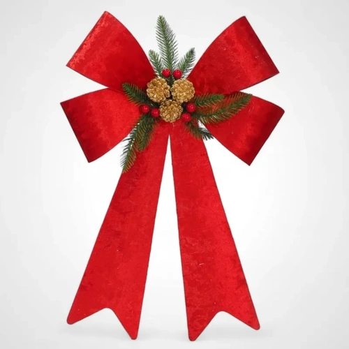 Crushed Velvet Bow Gold Pine Deco Red 