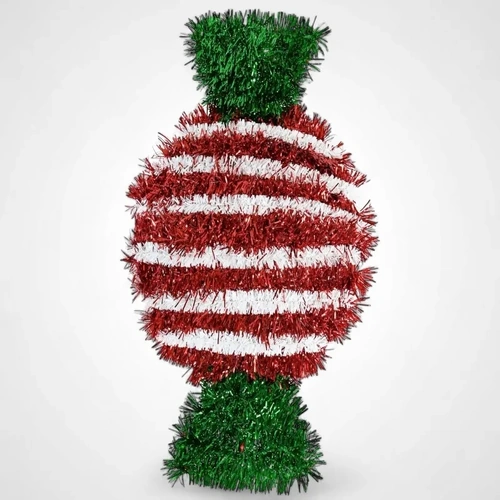 Tinsel Candy Cane Striped Lolly Plaque(Red/Green) 
