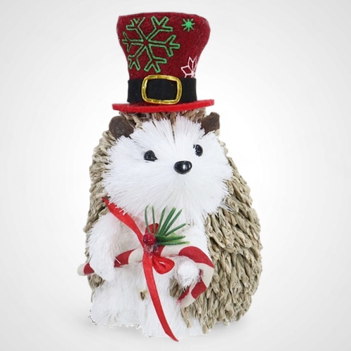 16cm Sisal Hedgehog Top Hat & Candy Cane - AVAIL OCT 2024