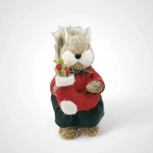 22cm Sisal Tartan Dressed Squirrel Red - Avail Oct 2025