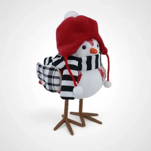 20cm Dressed Festive Birds (Black/White Scarf)