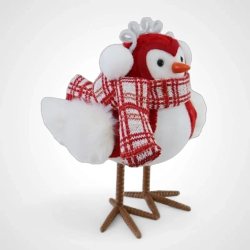 20cm Dressed Festive Birds (Red/White Scarf)