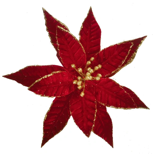 Red Gold Centre Fabric Poinsettia Clip