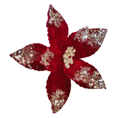 Clip on Fabric Poinsettia Red White