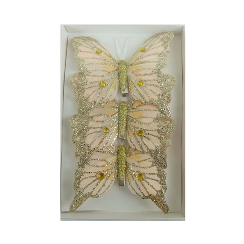 3 Coral Champagne Christmas Tree Butterfly Decoration