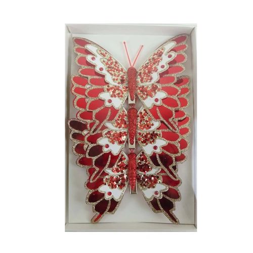 3 Pack Red and White Christmas Tree Butterfly Decoration