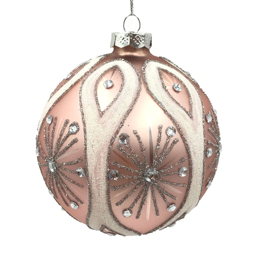 10cm Glass Pink Silver Bauble with Dots