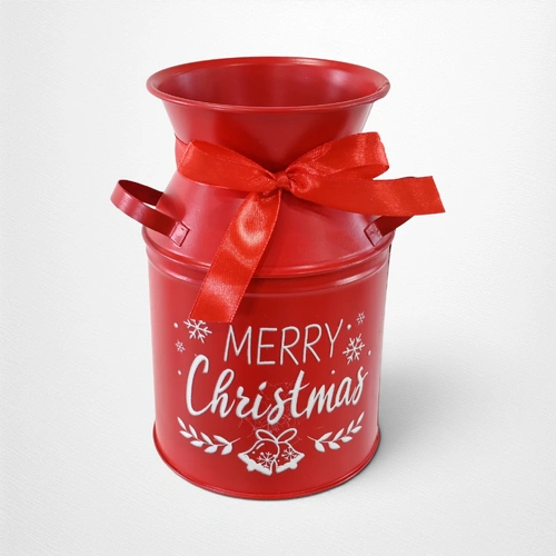 Red Metal Christmas Milk Can