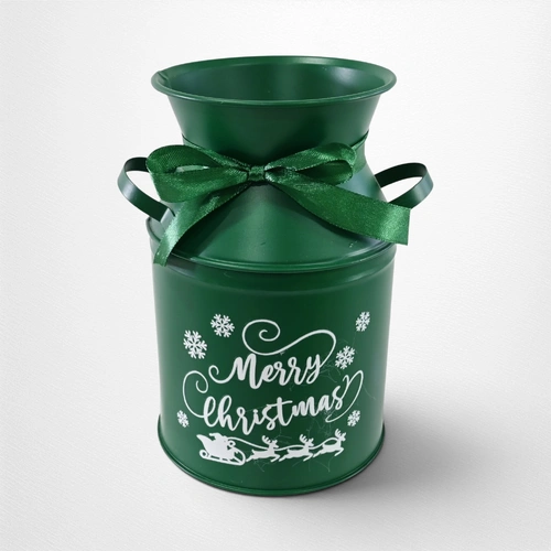 Green Metal Christmas Milk Can