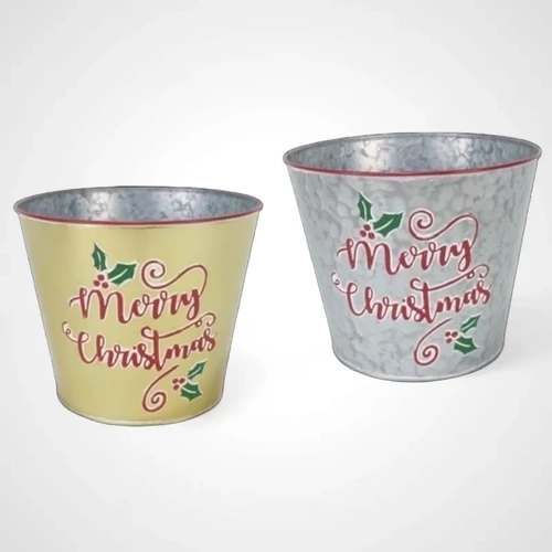 Christmas Metal Bucket - 18.5cm tall