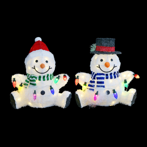 Solar USB Plush Snowman w/Lights (B)Black Hat  