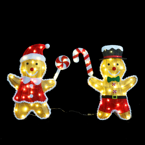LED Mesh Tinsel Fancy Gingerbread Pair - PREORDER 