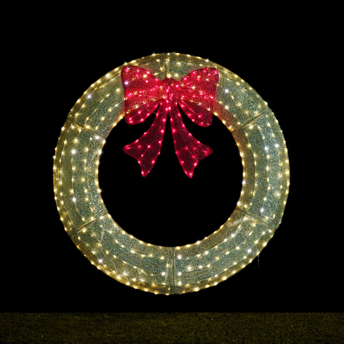 LED Glitter Gold Wreath w/Bow - PREORDER 