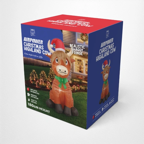 180cm Inflatable Highland Cow with Christmas Hat