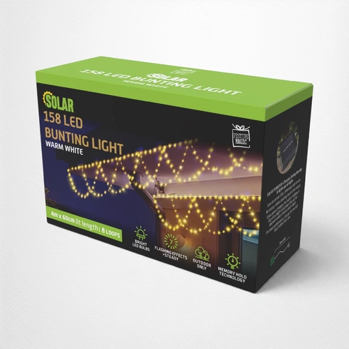 Warm White Solar Flexi Cable Bunting Lights
