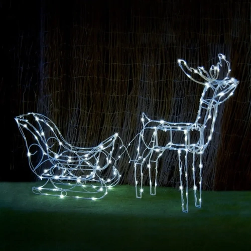 White Solar/USB Sleigh With Reindeer