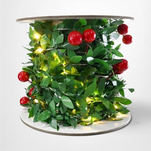 Battery Lit Holly Berry Garland