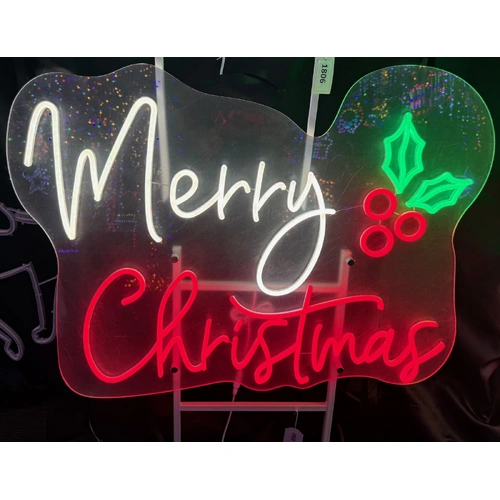 Neon Merry Christmas with Holly Motif