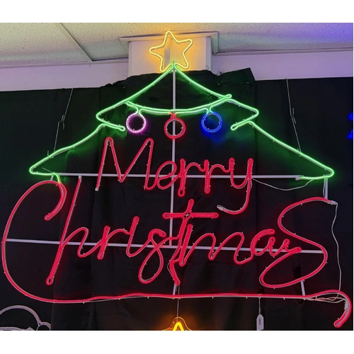 Neon Merry Christmas with Tree and Star Motif