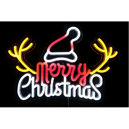 Neon Red/White Merry Christmas with Antlers Motif