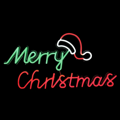Neon Flashing Merry Christmas with Hat Motif
