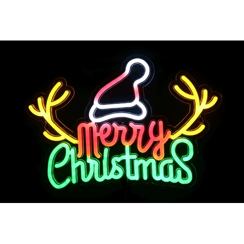 Neon Red/Green Merry Christmas with Antlers Motif