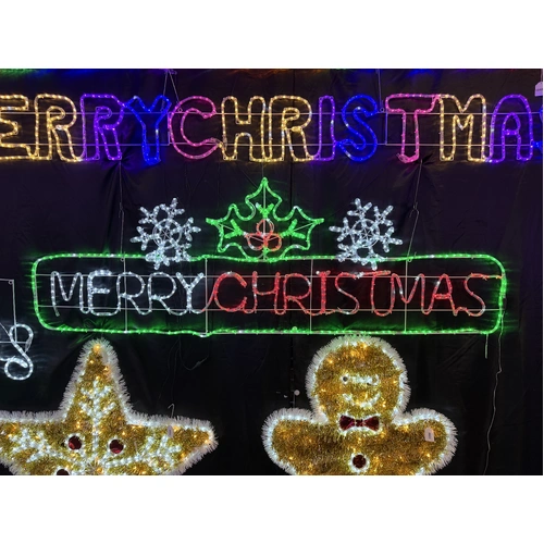 Merry Christmas with Holly/Snow Rope Light Motif 