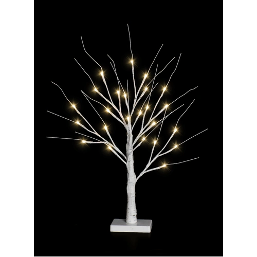 2 Foot Warm White Table Birch Tree