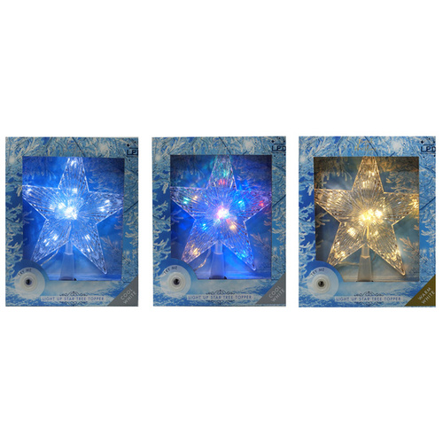 LED Warm White Tree Topper Star 17cm 3 assorted colours