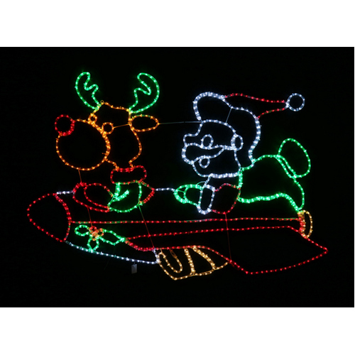 Santa and Reindeer in Rocket Rope Light Motif