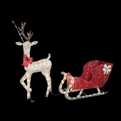 LED Deluxe  Red/Gold Reindeer Sleigh 