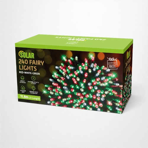 11.9m Solar Christmas Colours Fairy Lights