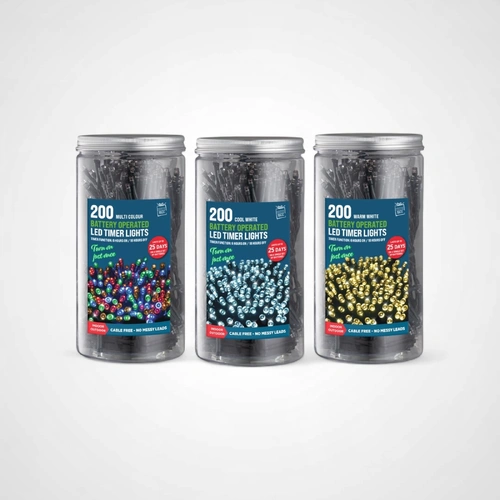 Multi Timer Lights LED 200 B/O In Jar - PREORDER 