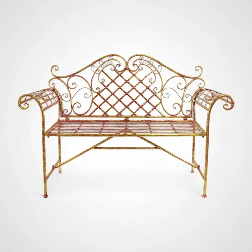 Garden Bench Red/Gold Wrought Iron PREORDER