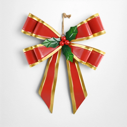 Red/Gold Metal Bow with Holly
