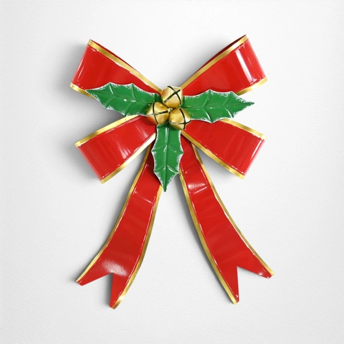 Metal Bow Glitter Holly w/Bells