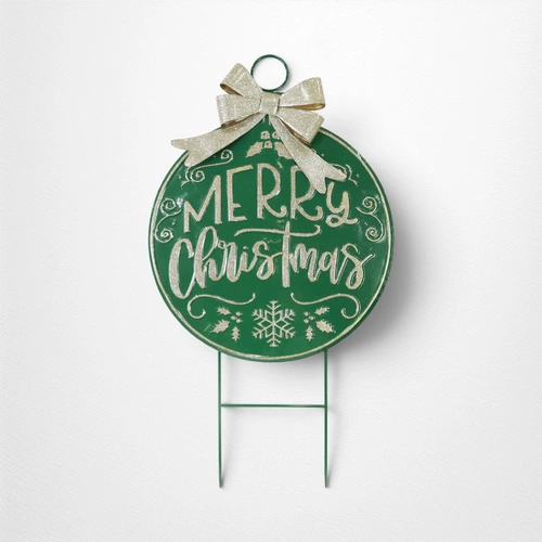 Metal Deluxe Bauble Sign on Stand w/Bow - B