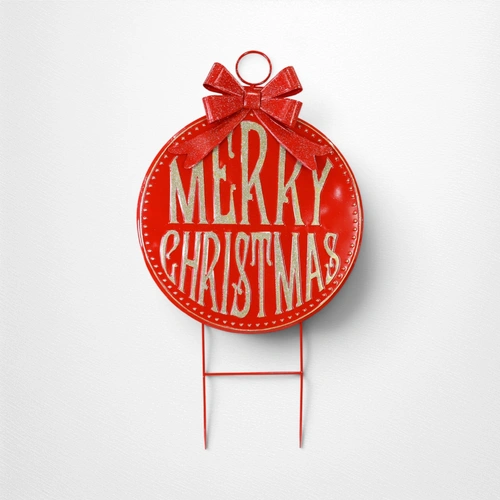 Metal Deluxe Bauble Sign on Stand w/Bow - C