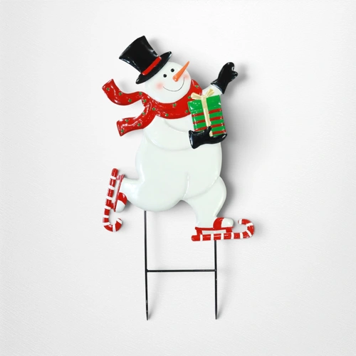 Metal Snowman Lawn Stake 1m high