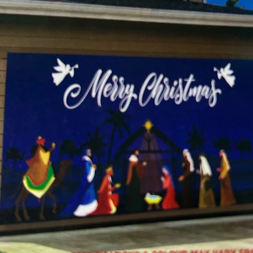Blue Garage Door Banner