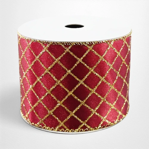Red Glitter Trellis Ribbon - 63mm x 2.7m