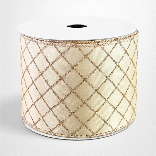 Champagne Glitter Trellis Ribbon - 63mm x 2.7m