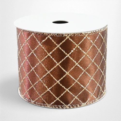 Bronze Glitter Trellis Ribbon - 63mm x 2.7m