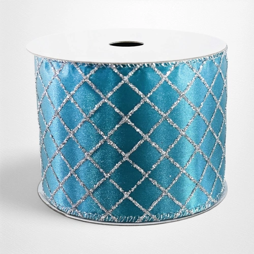 Turquoise Glitter Trellis Ribbon - 63mm x 2.7m