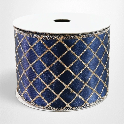 Navy Glitter Trellis Ribbon - 63mm x 2.7m