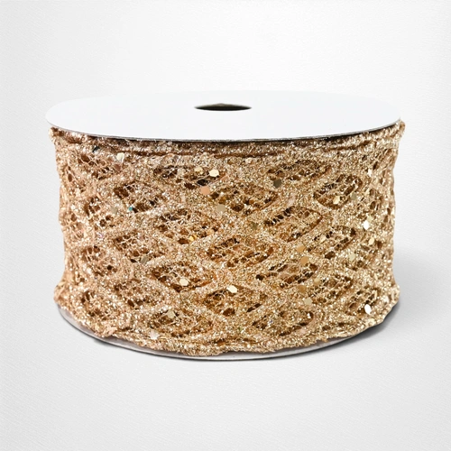 Champagne Glitter Mesh Ribbon - 63mm x 5m